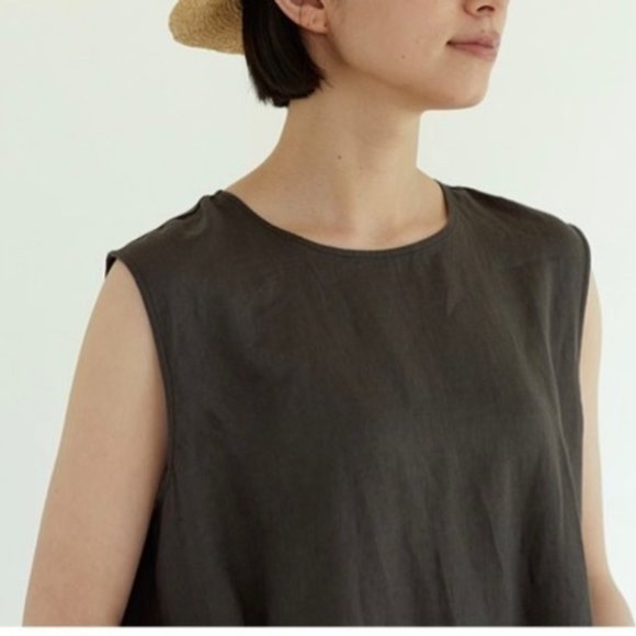 MUJI WOMEN'S FRENCH LINEN SLEEVELESS DRESS -Smoky Brown - Size XS-S - Picture 2 of 6